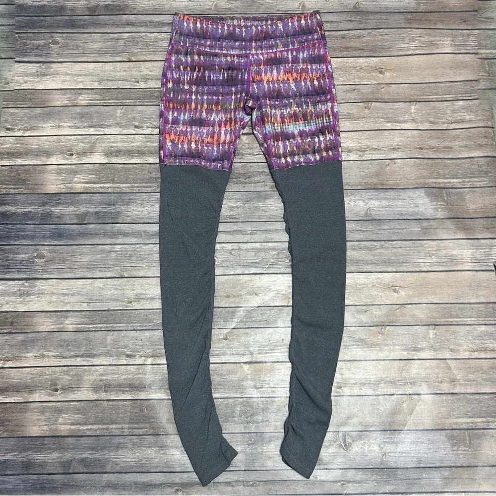 Alo Yoga Goddess Bhakti Ruched Ribbed Cinched Leggings Grey Purple Orange Large